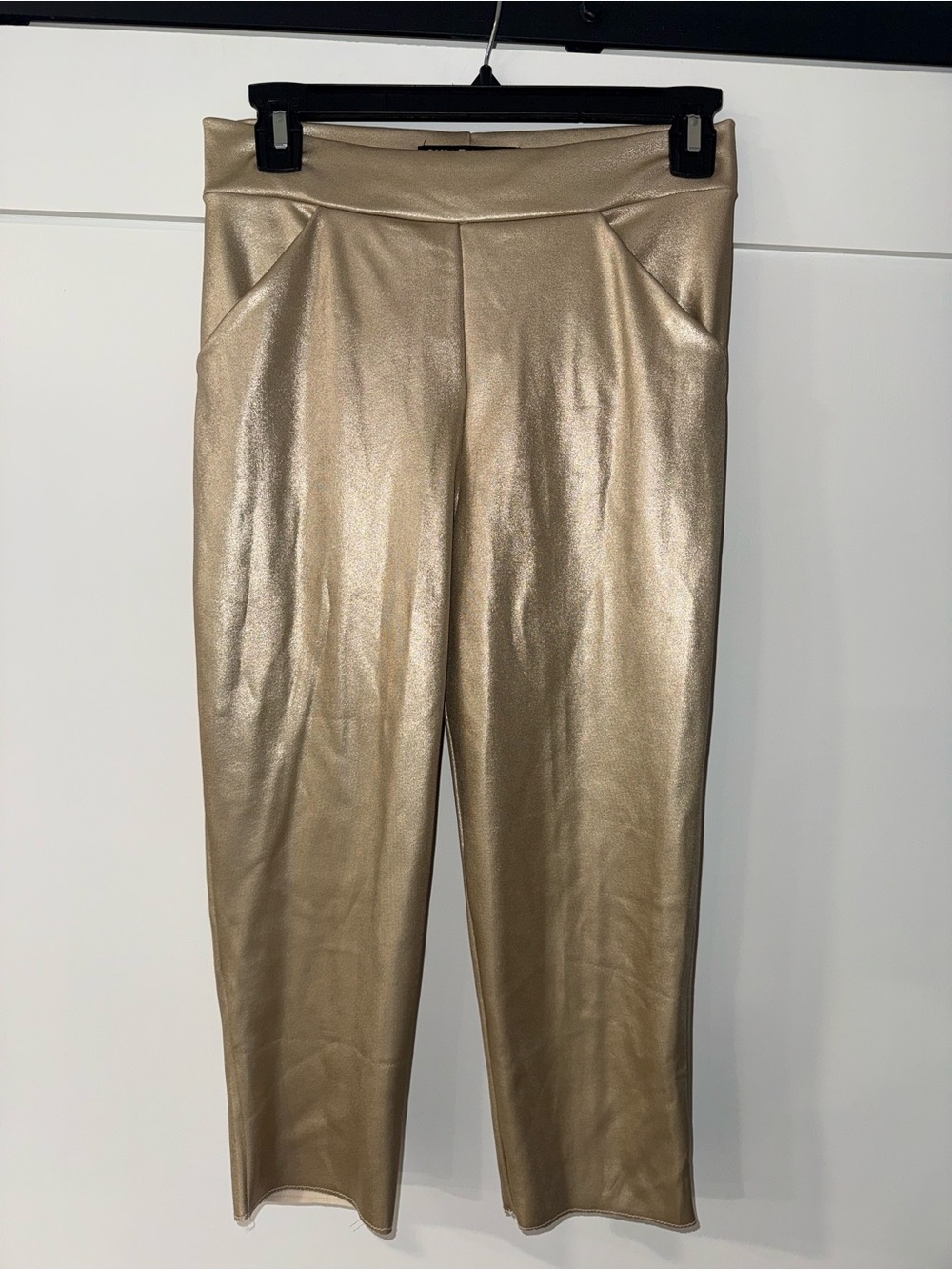 Chiara Boni Metallic Gold Cropped High-Waist Pants